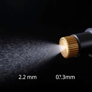 Ultra-fine mist with 0.2 mm to 0.3 mm nozzle options